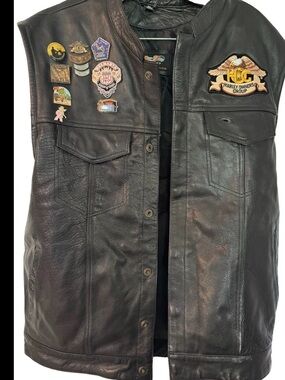 Vance Leather Biker Vest Mens 50 Patches Pins gunPocket Delmarva Chapter Seaford